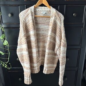 American Eagle Size L, Striped Cozy Cardigan, Cable Knit Sweater